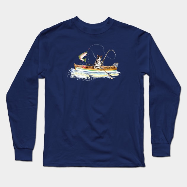 Cat Fishing on a Boat Long Sleeve T-Shirt by Goosi